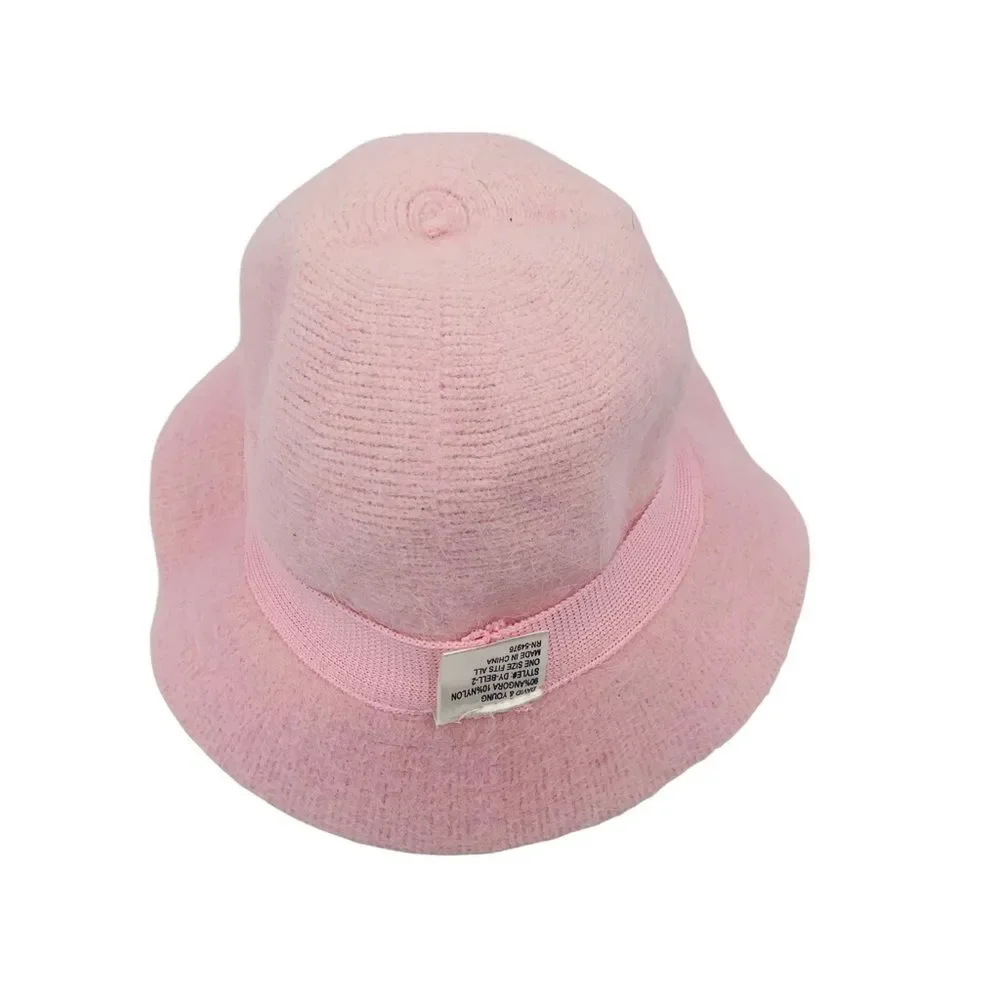 DAVID & YOUNG Vintage Bell-2 Bucket Hat 90% Angora Fur Cap Pink
